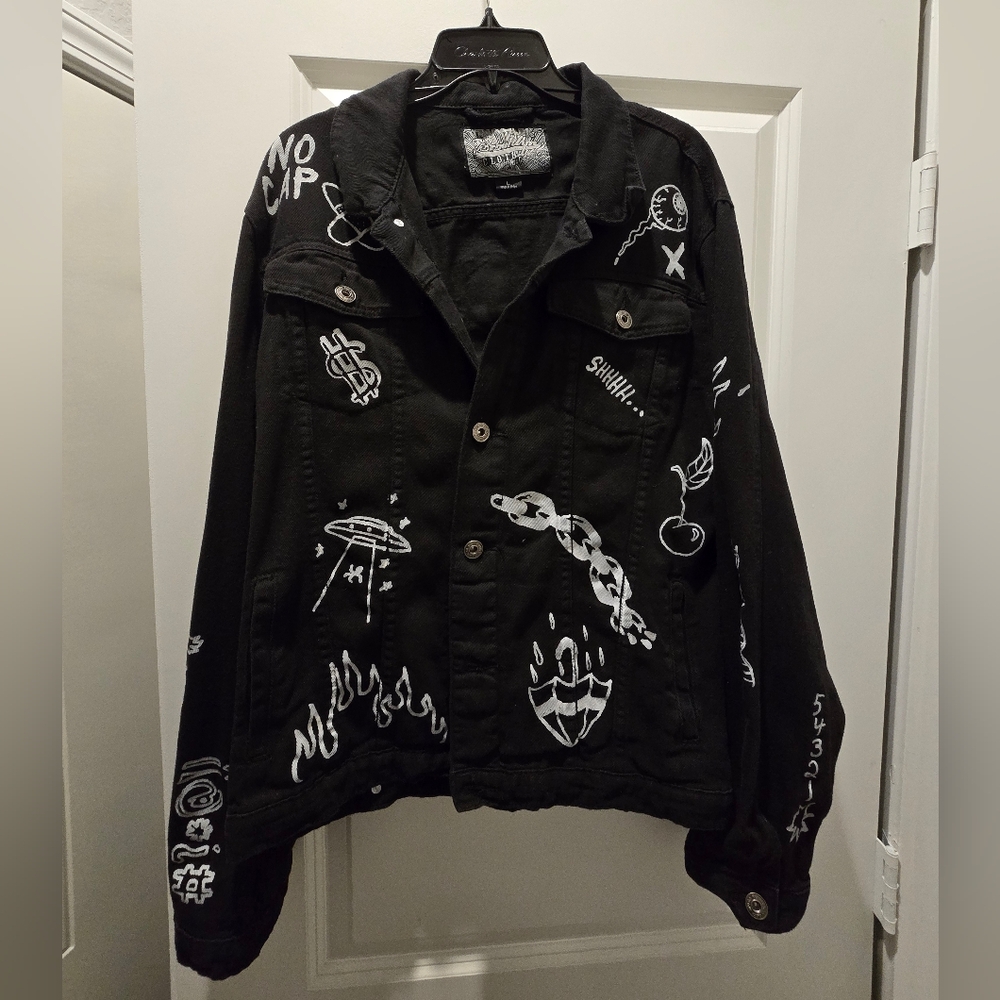 Black Graphic Denim Jacket